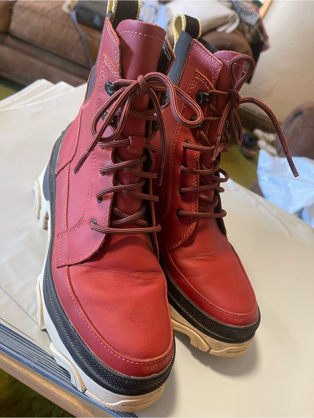 Sorel Women's Brex Lug Sole Lace-Up Waterproof Boots Warp Red & Black Size 7 - Picture 6 of 8